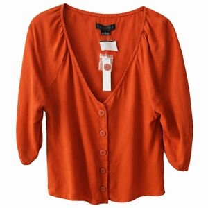 Sanctuary Terracotta Button Front Blouse Women's Medium V-Neck 3/4 Sleeve NWT
